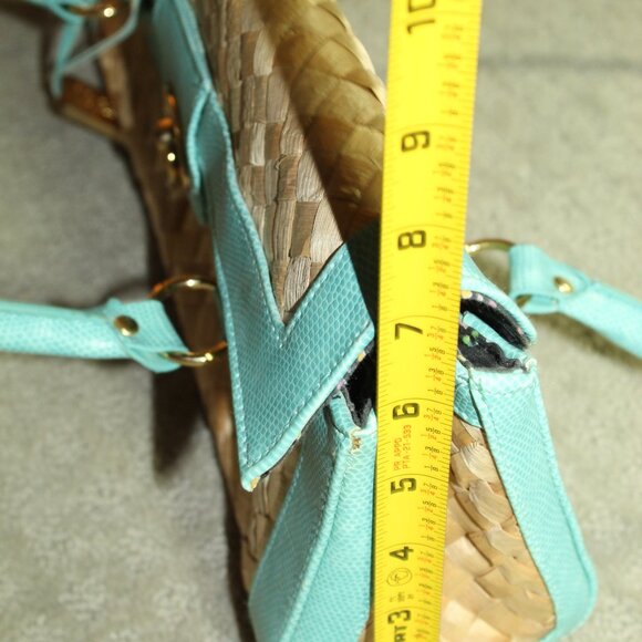 Maggi B Natural Straw & Aqua Blue Edging And Handles Handbag - Picture 9 of 15